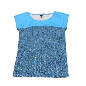 Ann Taylor Blouse Womens XS Blue Connected Dot Pattern Short Sleeve Woven Yoke